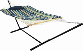 Sunnydaze Rope Hammock with 12-Foot Stand and Hammock Pad - 275-Pound Capacity - Lakeview