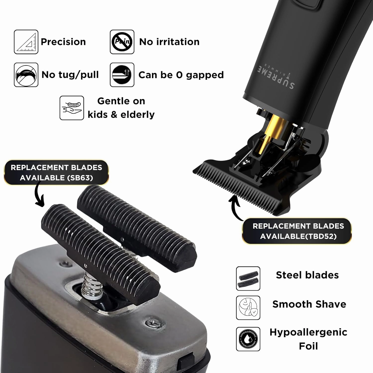 Supreme Trimmer 2-in-1 T-Shaper Trimmer & Crunch Foil Shaver | STF602 Electric Razor & ST5206 DLC Beard Trimmer Barber Haircut Kit | Black