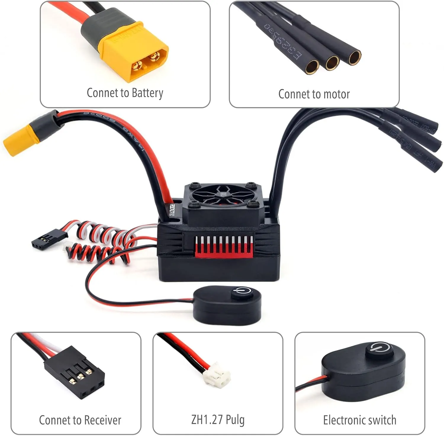 Surpass Hobyy 3650 4350kv Brushless Motor with Waterproof Smart 60A ESC for 1/10 Remote Control Car