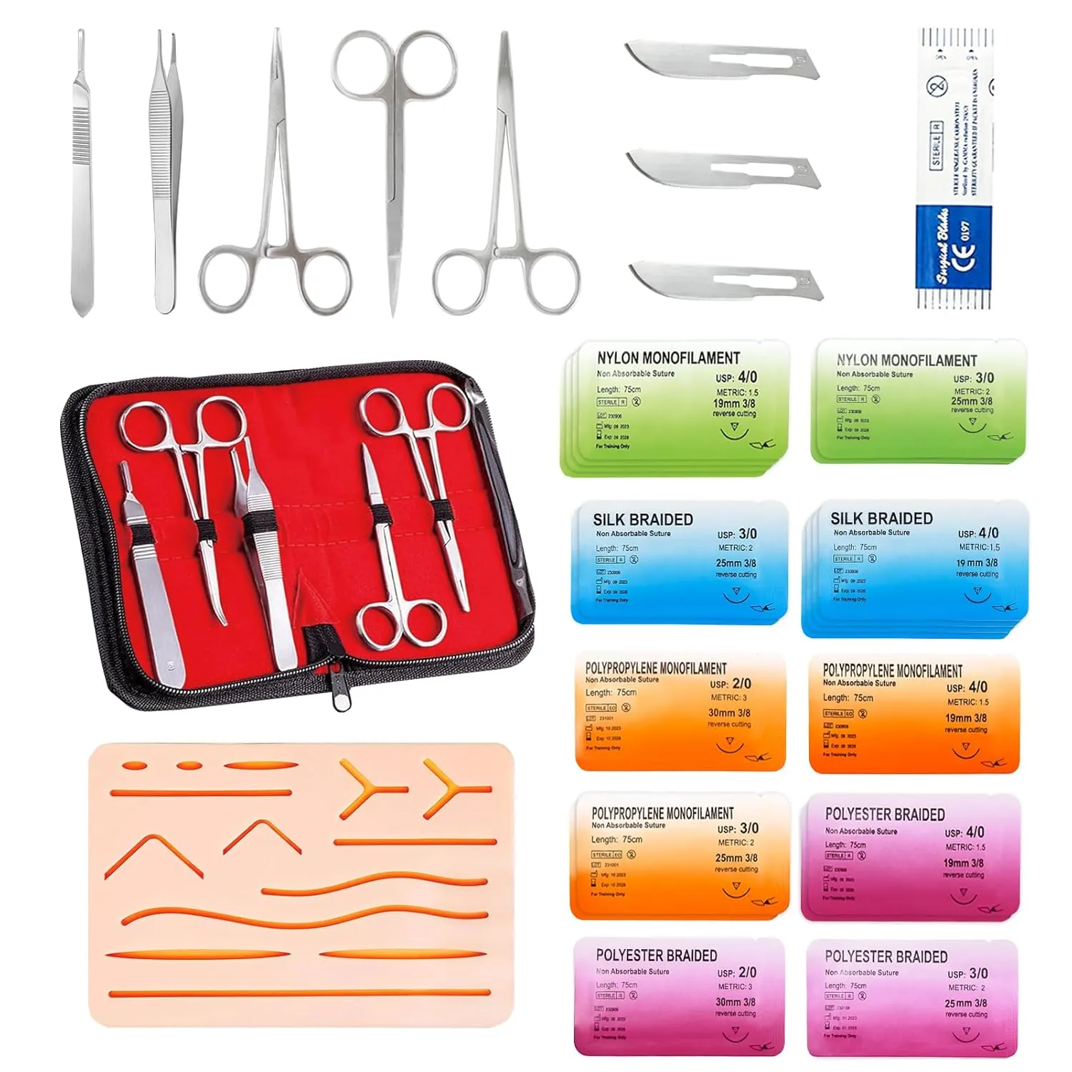 Suture Practice Complete Kit for Medical Students (30 Pieces) Include Reusable Upgraded Suture Pad and 20 Suture Threads& Needle,Supplies for Vet Nursing Students Surgical Stitches Kits for Training