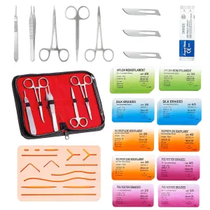 Suture Practice Complete Kit for Medical Students (30 Pieces) Include Reusable Upgraded Suture Pad and 20 Suture Threads& Needle,Supplies for Vet Nursing Students Surgical Stitches Kits for Training