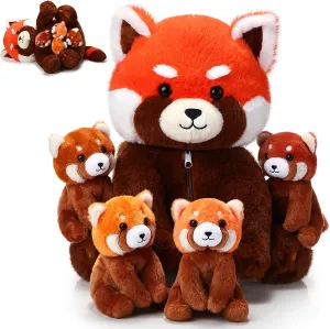 Syhood 5 Pcs Red Panda Stuffed Animal Toys Kids Kindergarten Graduation Gift Favor Family Set 13 Inch Mommy Plush with 4 Cute Babies in Her Belly Soft Fluffy Zippered for Boy Girl Birthday(Classic)