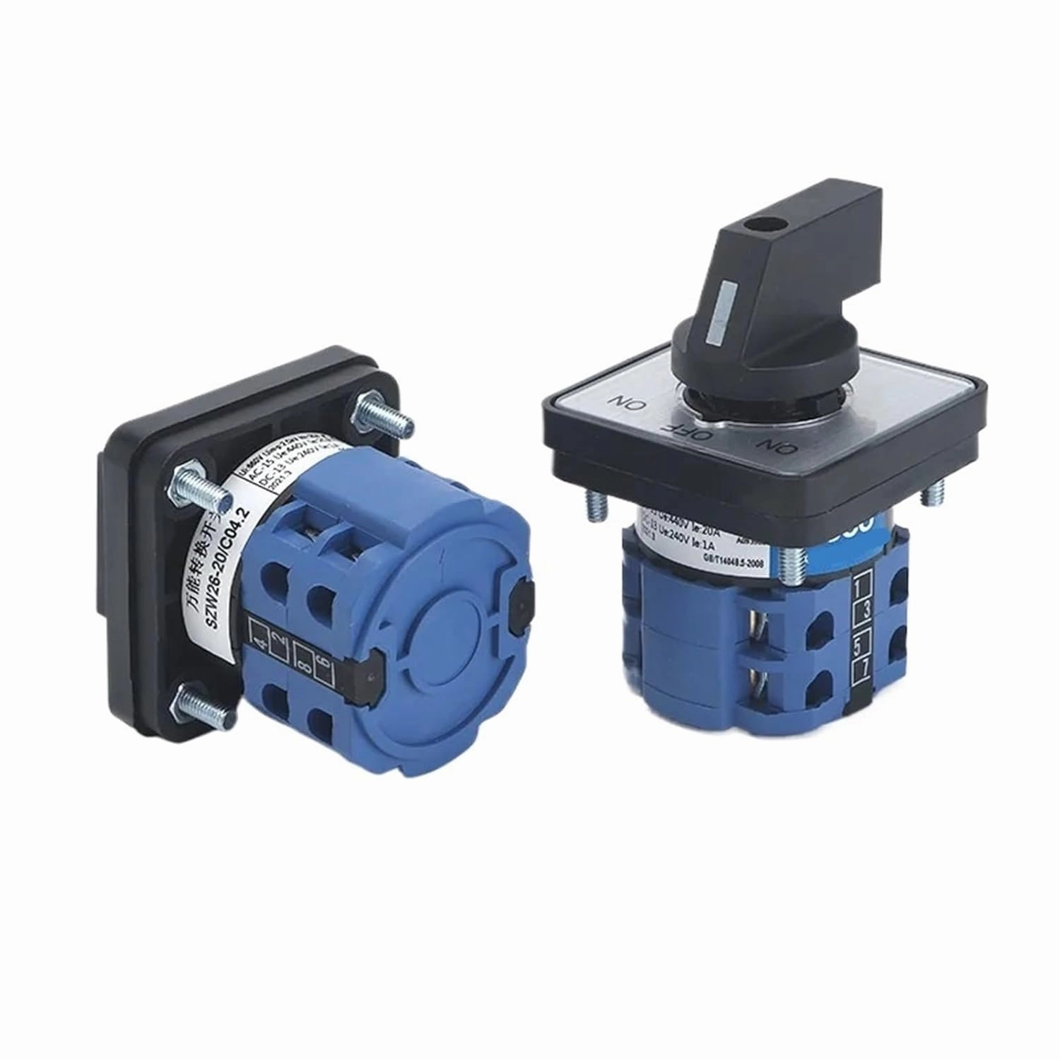 SZW26/LW26-20 64X64 mm 48X48 mm Panel Mount 20A 660V 2 Phase 8 Screws Power Knob Selection Cam Rotary Changeover Switch(0-4.2 01234 48X48mm)