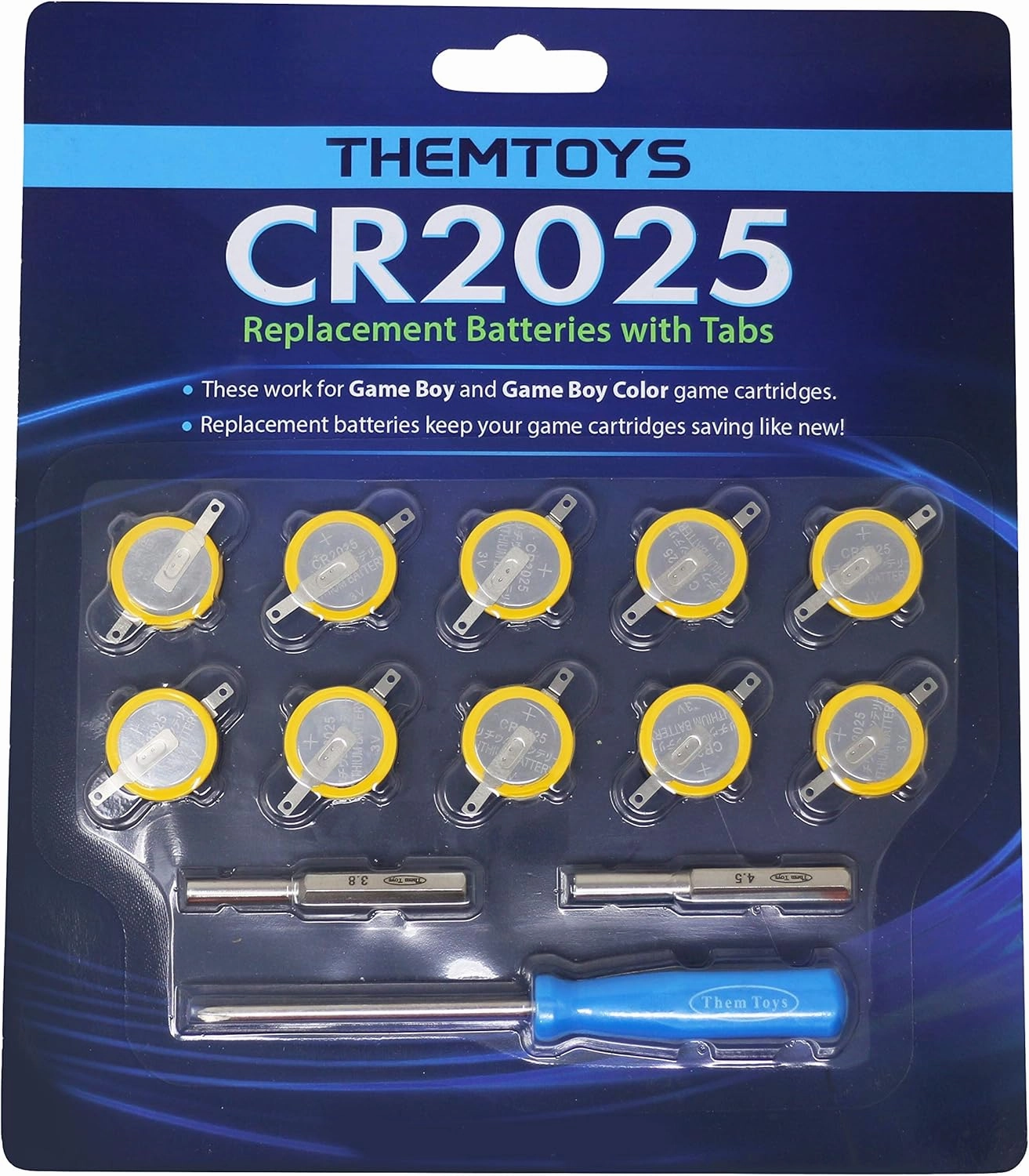 Tabbed CR2025 Batteries 10-pack, 2025 Battery Gameboy Cartridge Battery CR2025 Battery Tabs Solder, Color GBC CR2025 3v Lithium Battery, CR2025 Replacement Battery Gameboy Save Battery, Solder Tabs