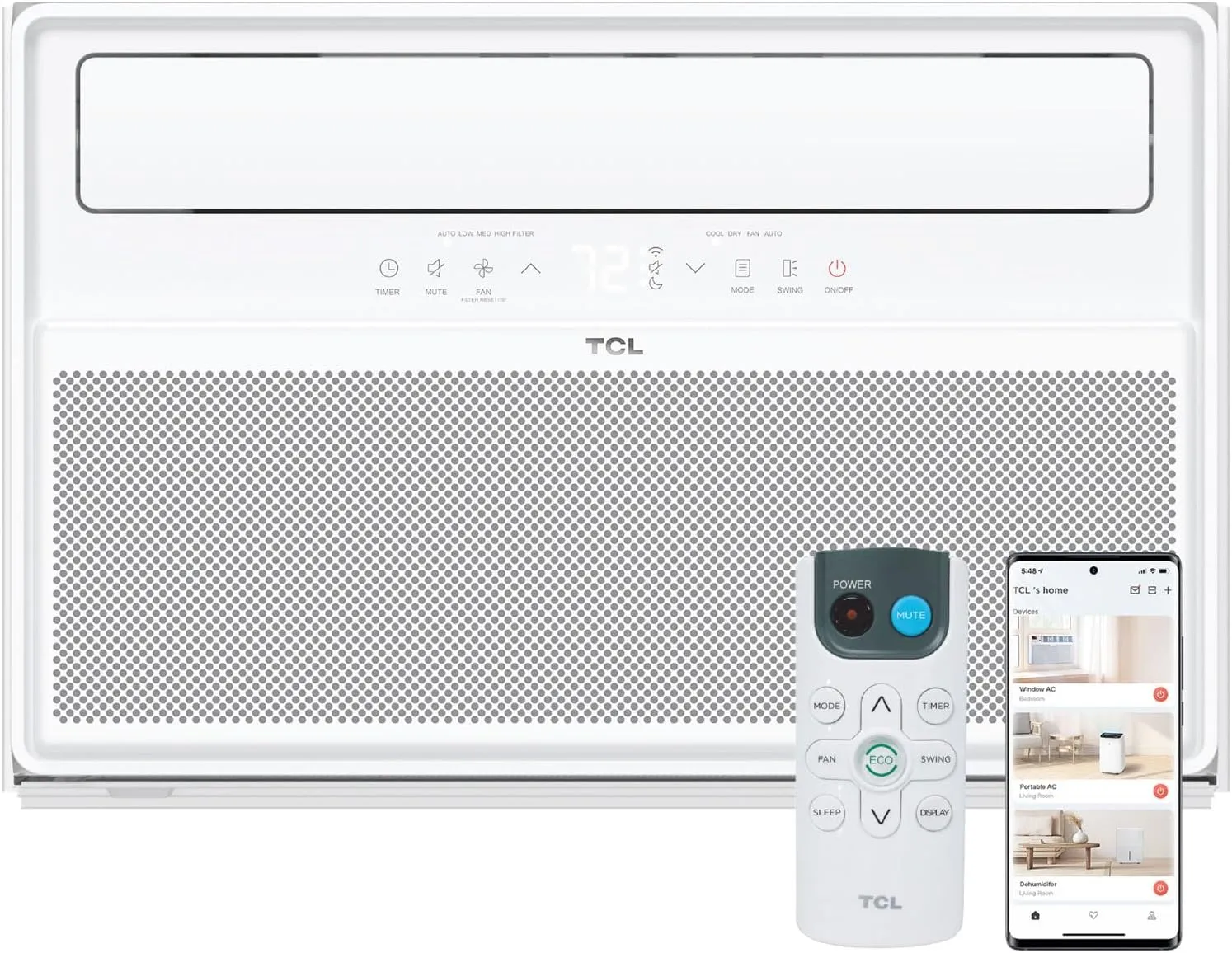 TCL H12W4KW 12,000 BTU Q-Series Inverter AC, Ultra-Quiet 38dB Fan & 40dB, 38% Energy Saving, 3-Step Install, Open-able Window, Works with Smart Home Devices, Cools up to 550 Sq. Ft, White