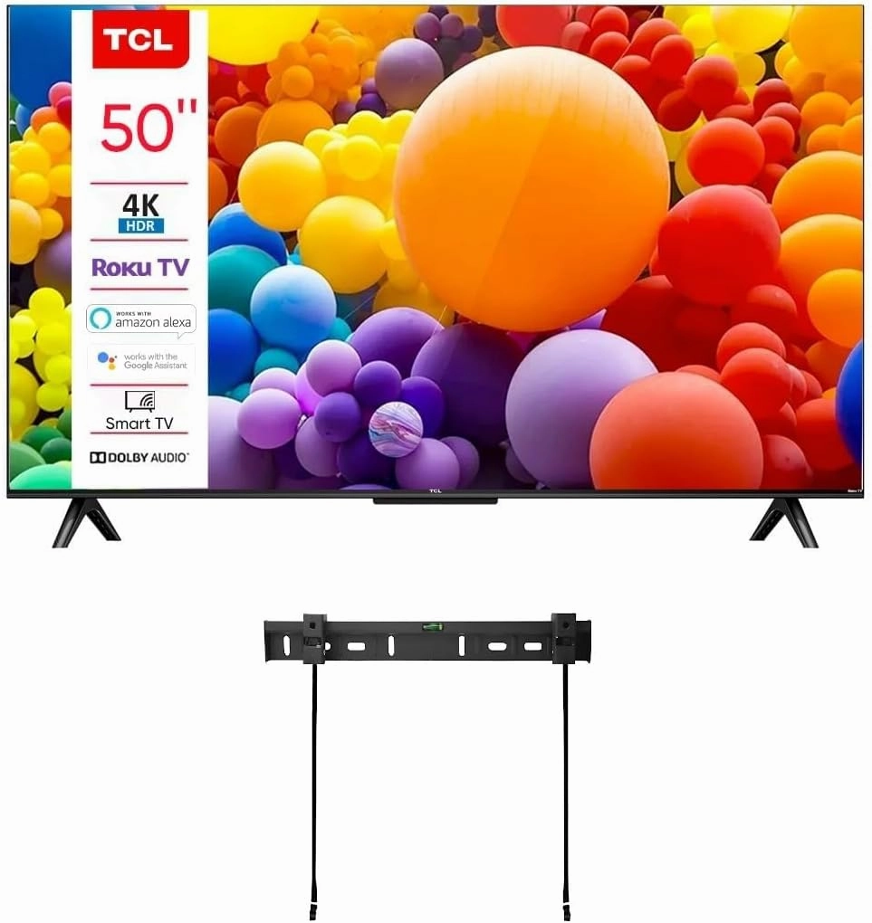 TCL 50-Inch Class 4-Series 4K UHD HDR LED Smart Roku TV   Wall Mount Works with Siri Alexa and Hey Google (Renewed)