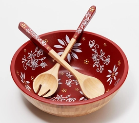 Temp-tations by Tara Temp-tations Bamboo Salad Bowl with Servers (Classic Red)