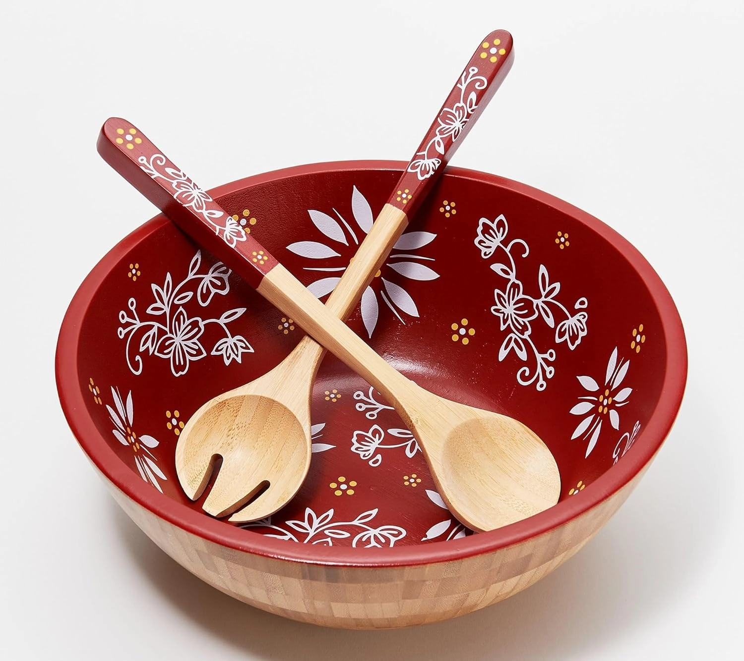 Temp-tations by Tara Temp-tations Bamboo Salad Bowl with Servers (Classic Red)