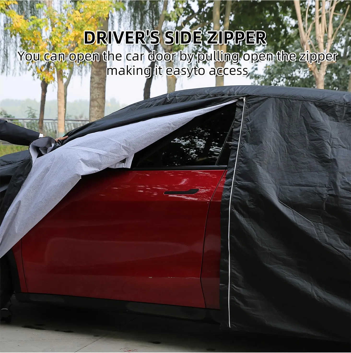 Tesla Model 3 Car Cover 2017-2025 Custom Fit with Soft Fleece Lining | 4-in-1 Waterproof Windproof Snowproof UV Protection | Scratch-Resistant Interior | Heavy-Duty All-Season Indoor/Outdoor Cover