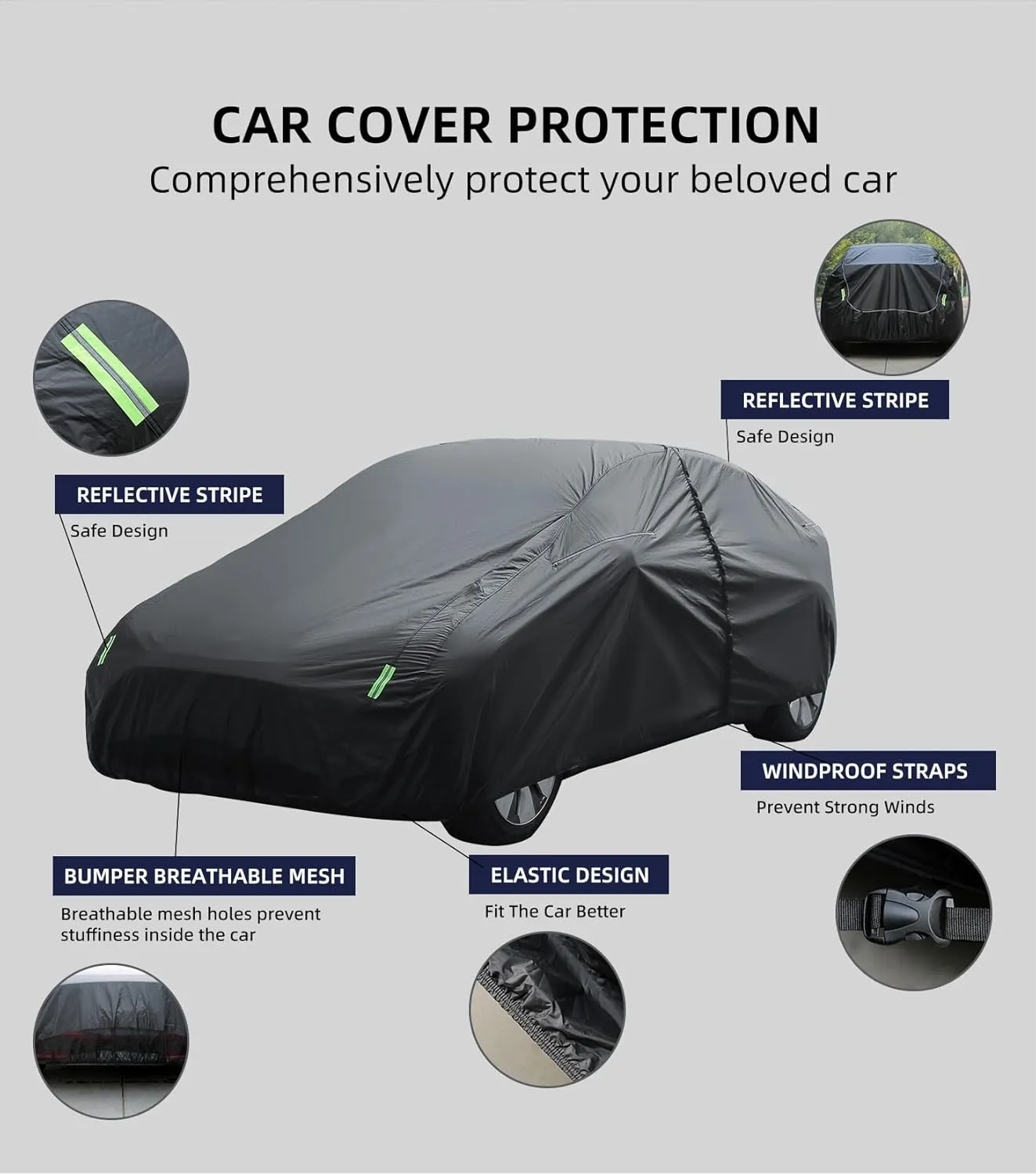 Tesla Model 3 Car Cover 2017-2025 Custom Fit with Soft Fleece Lining | 4-in-1 Waterproof Windproof Snowproof UV Protection | Scratch-Resistant Interior | Heavy-Duty All-Season Indoor/Outdoor Cover