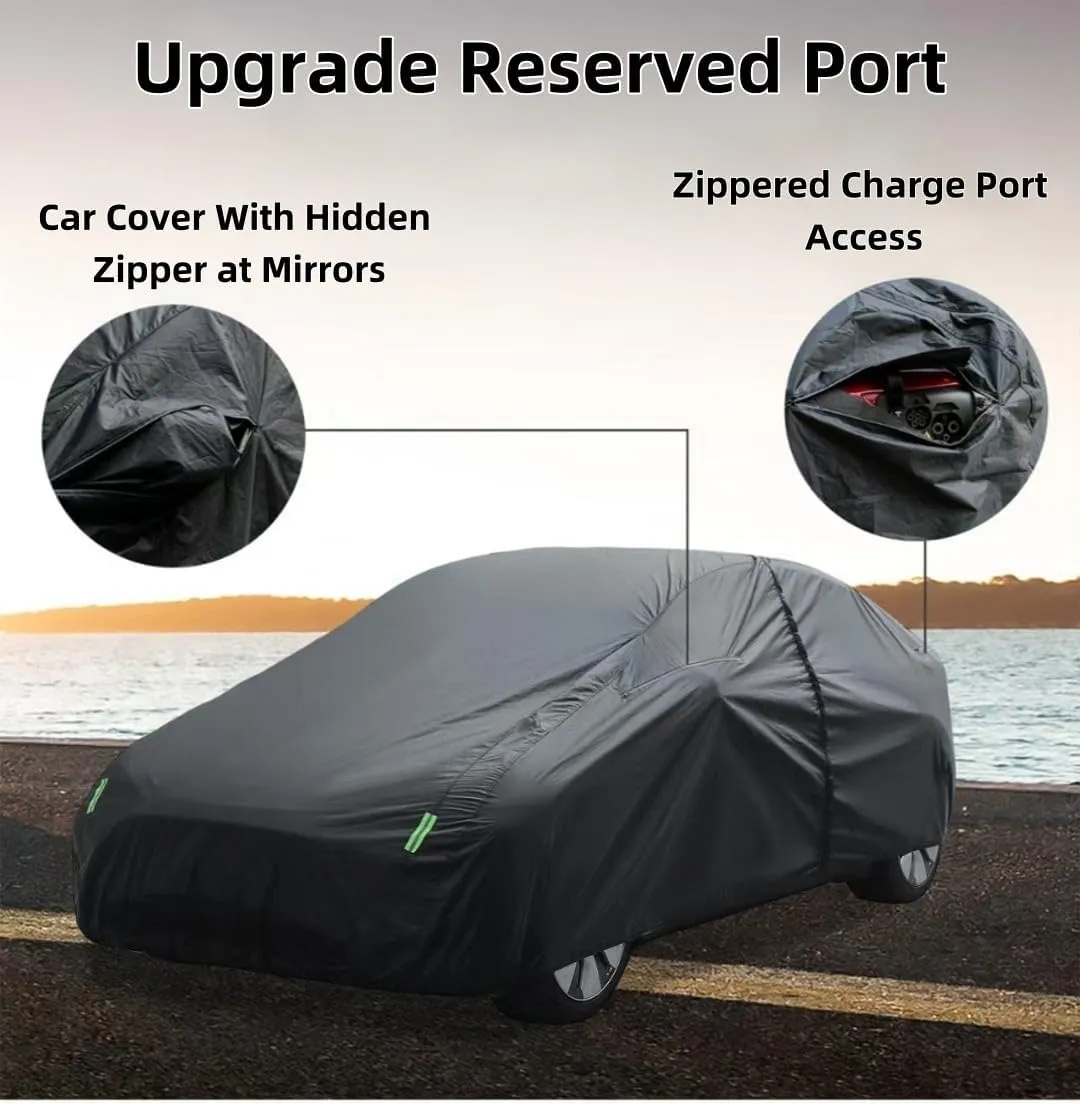 Tesla Model 3 Car Cover 2017-2025 Custom Fit with Soft Fleece Lining | 4-in-1 Waterproof Windproof Snowproof UV Protection | Scratch-Resistant Interior | Heavy-Duty All-Season Indoor/Outdoor Cover
