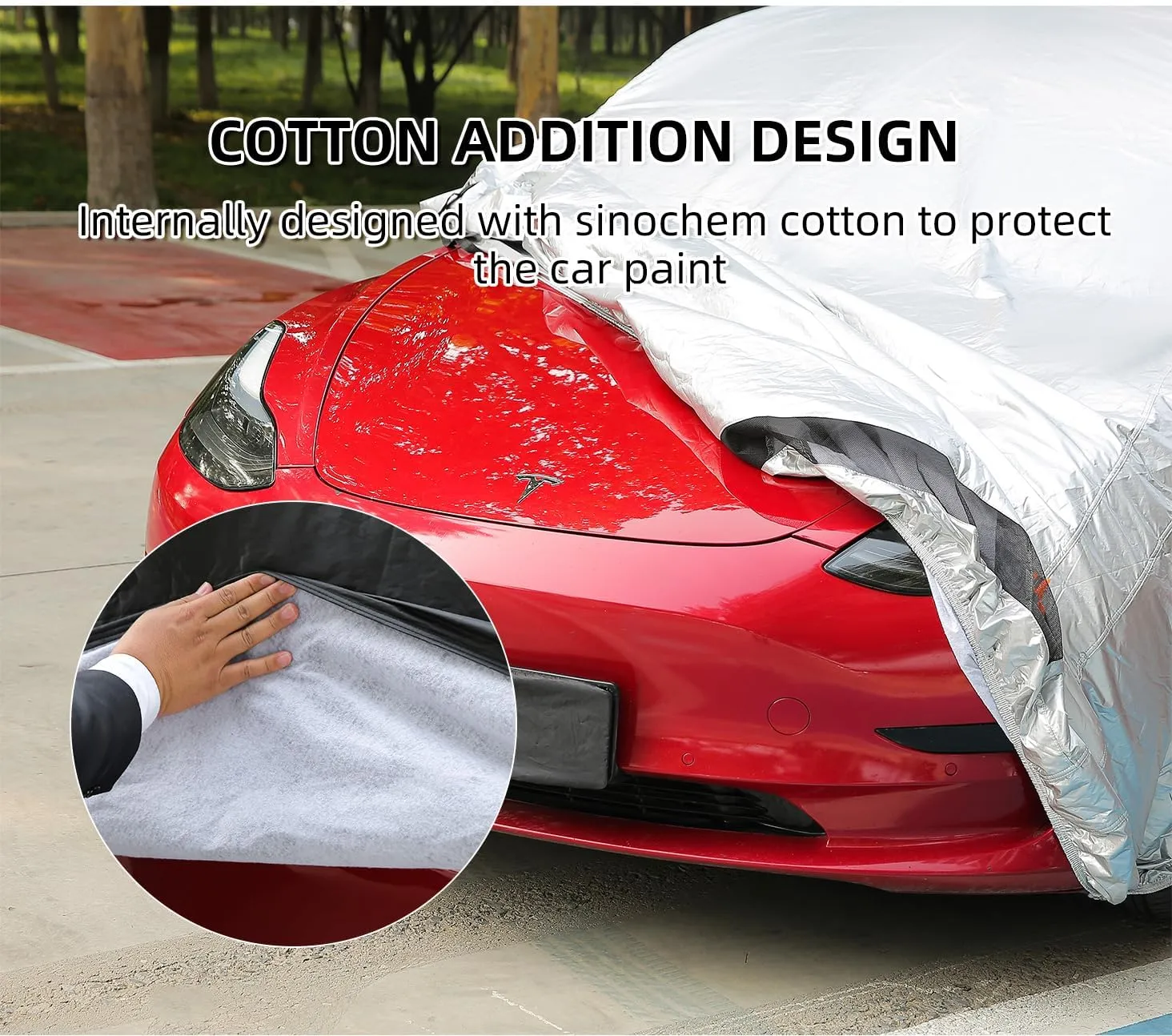 Tesla Model 3 Car Cover 2017-2025 Custom Fit with Soft Fleece Lining | 4-in-1 Waterproof Windproof Snowproof UV Protection | Scratch-Resistant Interior | Heavy-Duty All-Season Indoor/Outdoor Cover