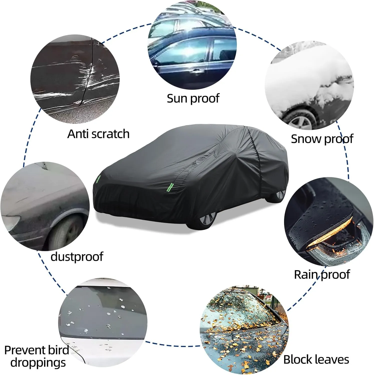 Tesla Model 3 Car Cover 2017-2025 Custom Fit with Soft Fleece Lining | 4-in-1 Waterproof Windproof Snowproof UV Protection | Scratch-Resistant Interior | Heavy-Duty All-Season Indoor/Outdoor Cover