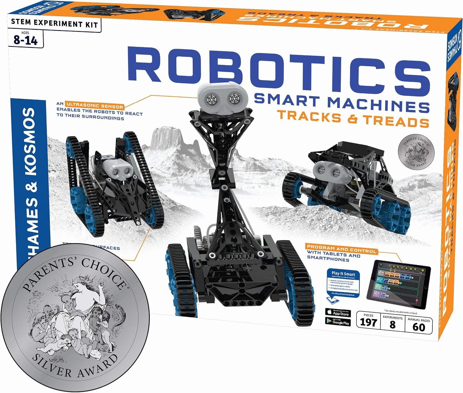 Thames & Kosmos | Robotics Smart Machines: Tracks & Treads | for Kids 8  | STEM Kit Builds 8 Robots | Color Manual to Help with Assembly | Requires Tablet or Smartphone | Parents' Choice Silver Award