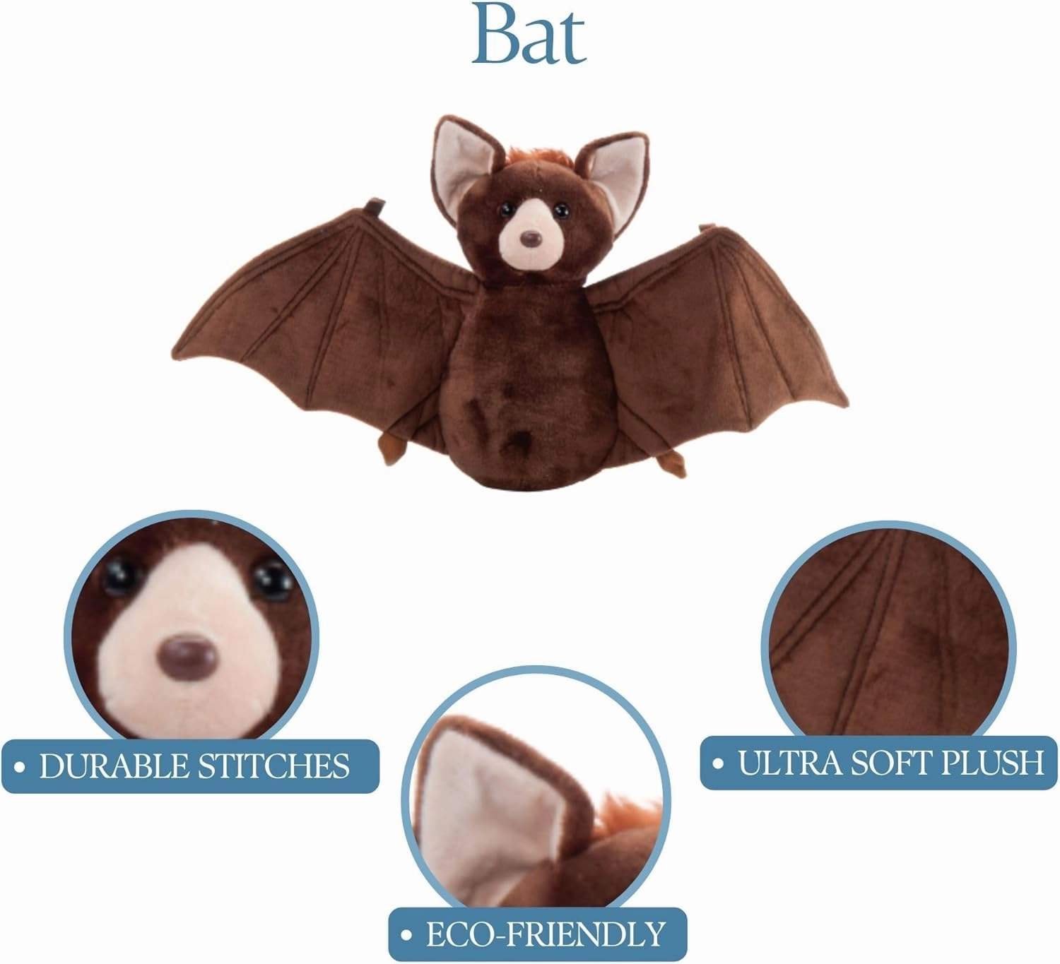 The Petting Zoo Bat Stuffed Animal Plushie, Gifts for Kids, Wild Onez Zoo Animals, Bat Plush Toy 12 Inches