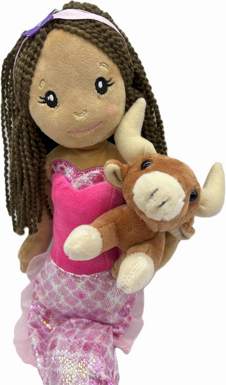 The Petting Zoo, Mermaid Doll with Longhorn Cow Stuffed Animal, Gifts for Girls Plush Mermaid Doll with Long Horn Plush Toy, 17 inch, Ethnic