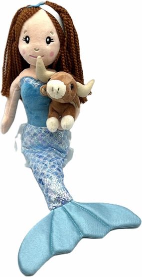 The Petting Zoo, Mermaid Doll with Longhorn Cow Stuffed Animal, Gifts for Girls Plush Mermaid Doll with Long Horn Plush Toy, 17 inch, Red Hair