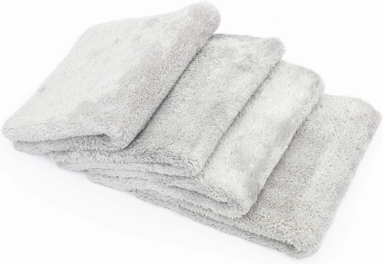 The Rag Company - Eagle Edgeless 500 (4-Pack) Professional Korean 70/30 Blend Super Plush Microfiber Detailing Towels, 500GSM, 16in x 16in, Ice Grey