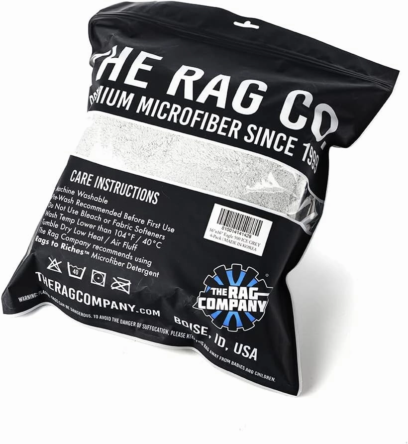 The Rag Company - Eagle Edgeless 500 (4-Pack) Professional Korean 70/30 Blend Super Plush Microfiber Detailing Towels, 500GSM, 16in x 16in, Ice Grey