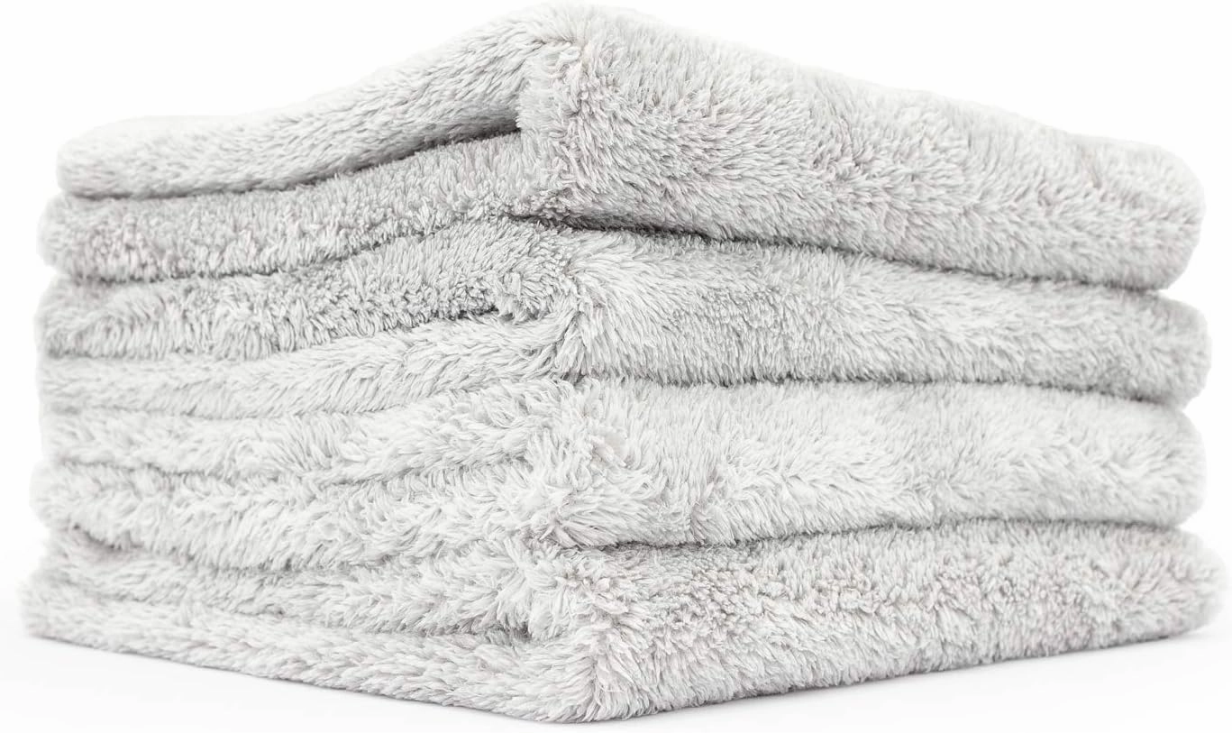 The Rag Company - Eagle Edgeless 500 (4-Pack) Professional Korean 70/30 Blend Super Plush Microfiber Detailing Towels, 500GSM, 16in x 16in, Ice Grey