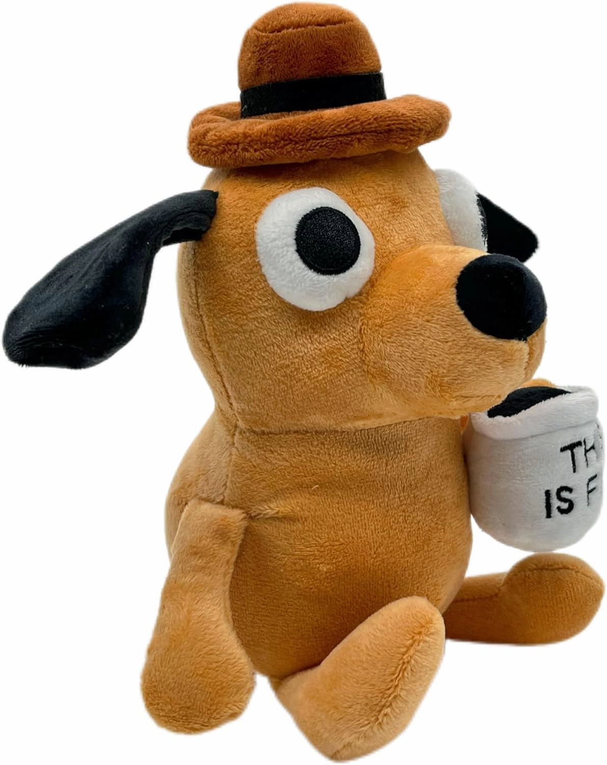 This is Fine Dog Plush, 11" inches Sized, Funny Coffee Drinking Dog Stuffed Animal Action Figures Soft Dolls Meme Plushies, Xmas Birthday Party Graduation Humor Gag Hilarious Ideal Gifts