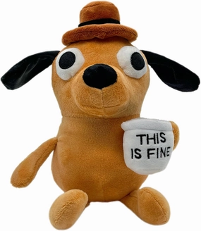 This is Fine Dog Plush, 11" inches Sized, Funny Coffee Drinking Dog Stuffed Animal Action Figures Soft Dolls Meme Plushies, Xmas Birthday Party Graduation Humor Gag Hilarious Ideal Gifts