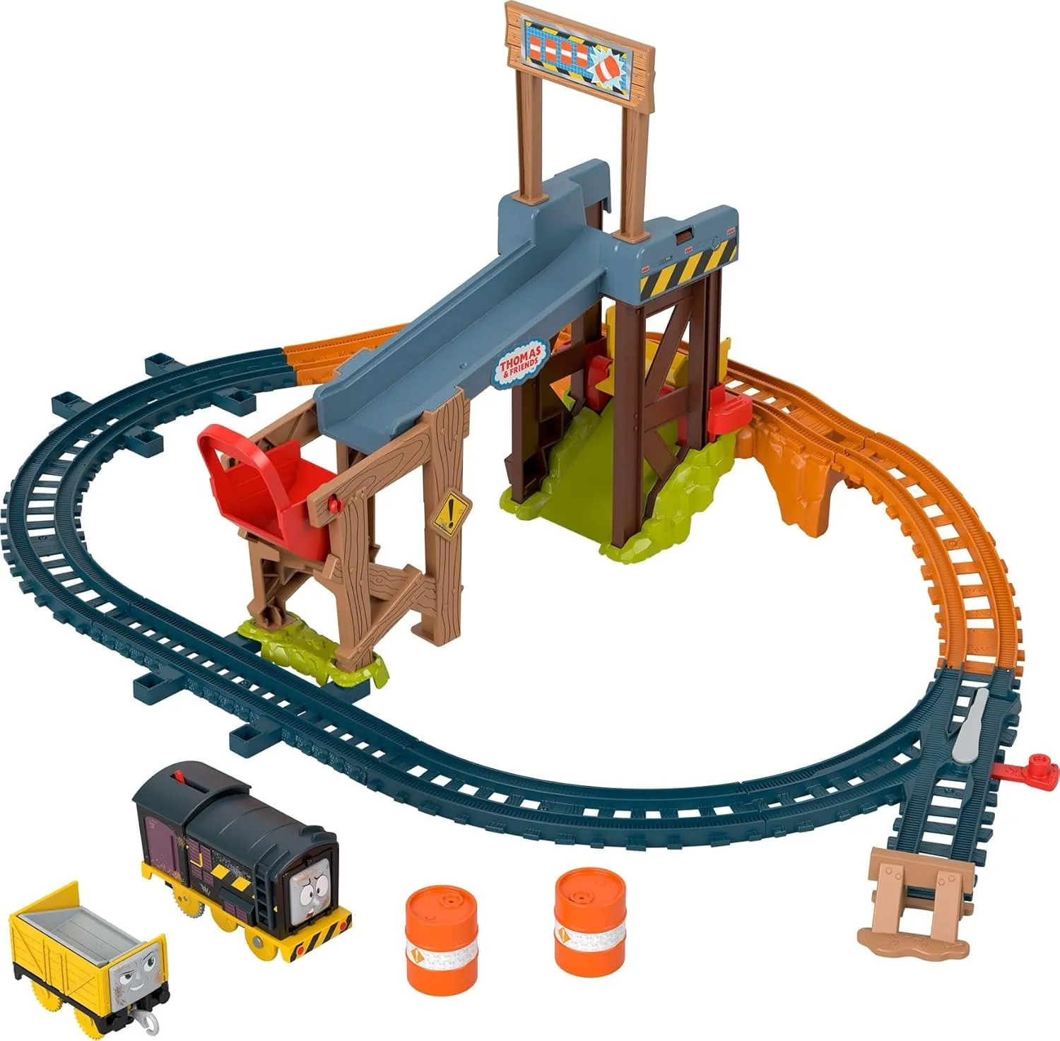 Thomas & Friends Motorized Toy Train Set Diesel’s Lift & Load Construction with Track & Cargo for Preschool Kids Ages 3  Years