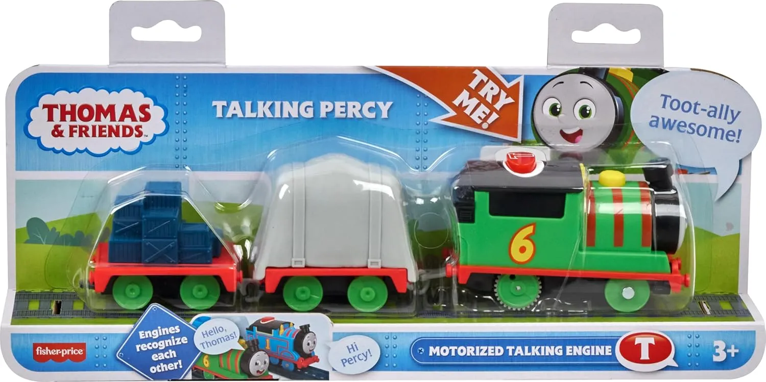 ​Thomas & Friends Motorized Toy Train Talking Percy Battery-Powered Engine with Sounds & Phrases for Pretend Play Preschool Kids Ages 3  Years