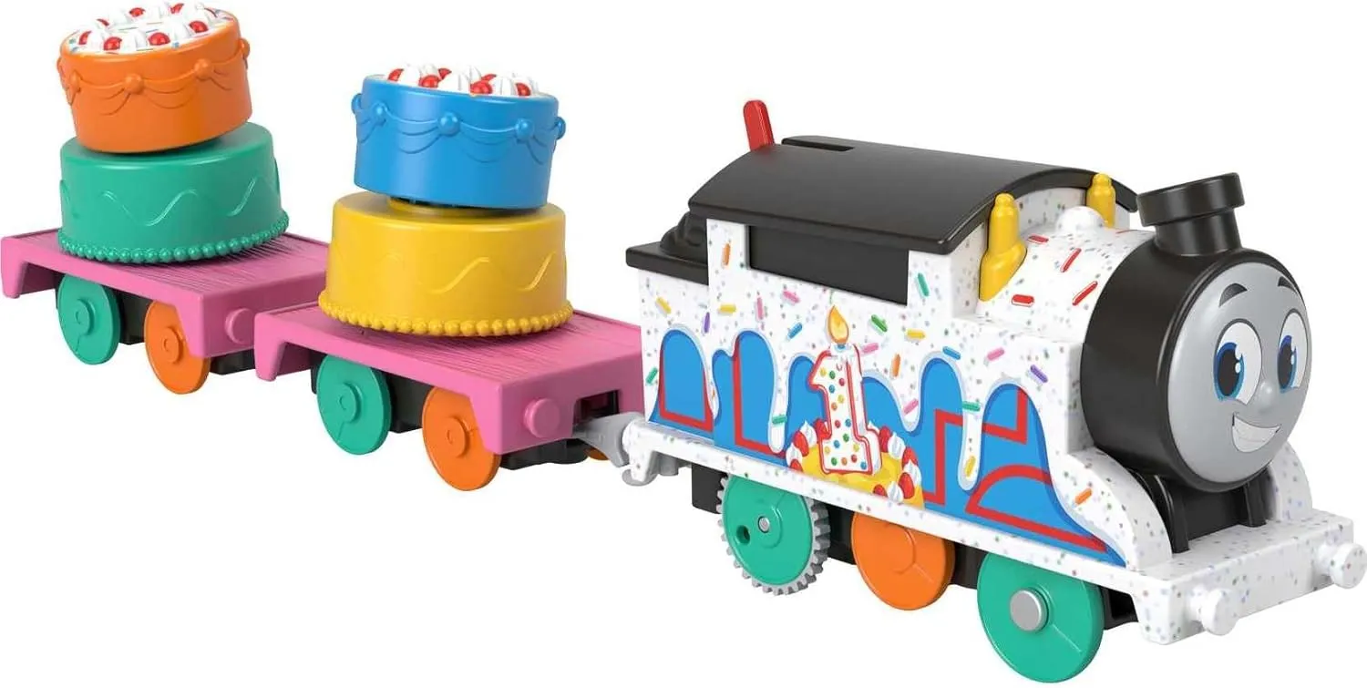 Thomas & Friends Motorized Toy Train, Wobbly Cake Thomas Engine with Cargo Cars & Pieces for Pretend Play Preschool Kids Ages 3  Years