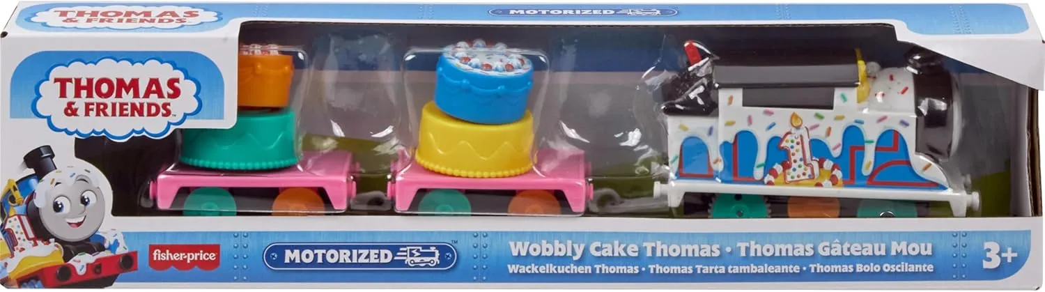 Thomas & Friends Motorized Toy Train, Wobbly Cake Thomas Engine with Cargo Cars & Pieces for Pretend Play Preschool Kids Ages 3  Years
