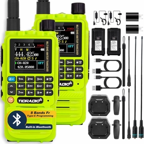 TIDRADIO TD-H3 GMRS Radio Handheld,Type C & Wireless Programming 8-Band Long Range Walkie Talkies Rechargeable Portable Two Way Radios Air Band, Frequency Match, DTMF Lock, NOAA FM AM- Green 2Pack