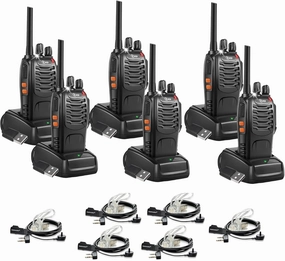 TIDRADIO TD-V2 Walkie Talkies for Adults Long Range, Frequency Copy, Rechargeable Two Way Radios with Secret Service Earpiece, 16CH Portable Durable Flashlight VOX Walky Talky(Black, 6 Pack)
