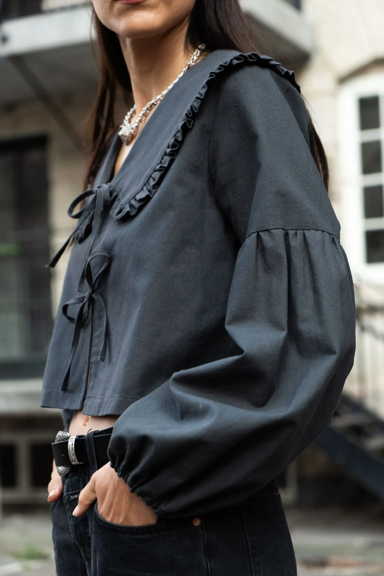 TIE BLOUSE   PEGGY COLLAR   LANTERN SLEEVES - PRINTED PATTERN