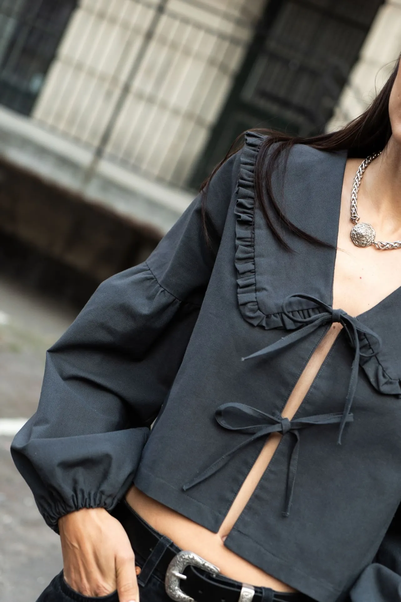 TIE BLOUSE   PEGGY COLLAR   LANTERN SLEEVES - PRINTED PATTERN