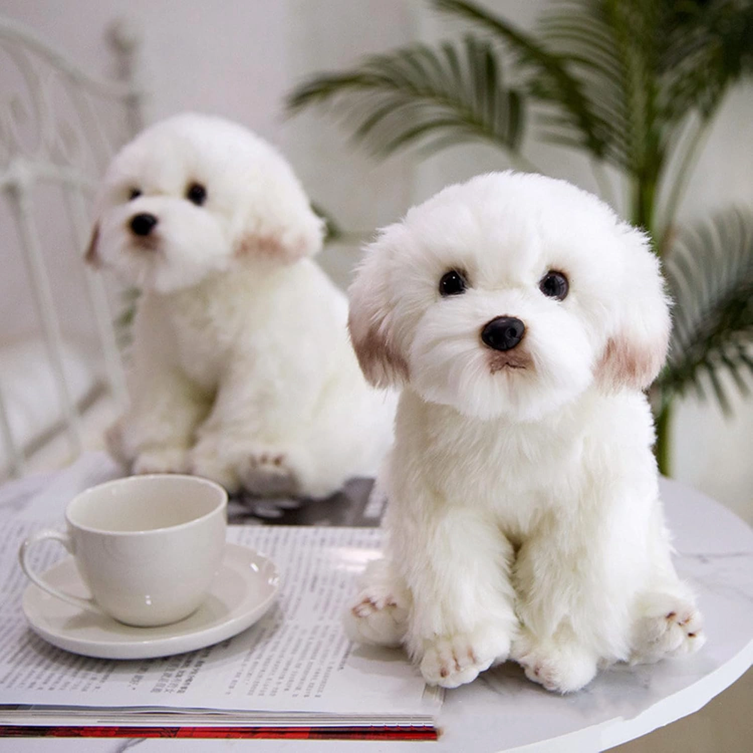 Tiny Heart Maltese Dog Plush Toys, Realistic Dog Stuffed Animal Super Soft and Cute White Dog Plush Toys 10inch, Birthday Gifts for Kids Boys and Girls Bedroom Home Decor Simulation