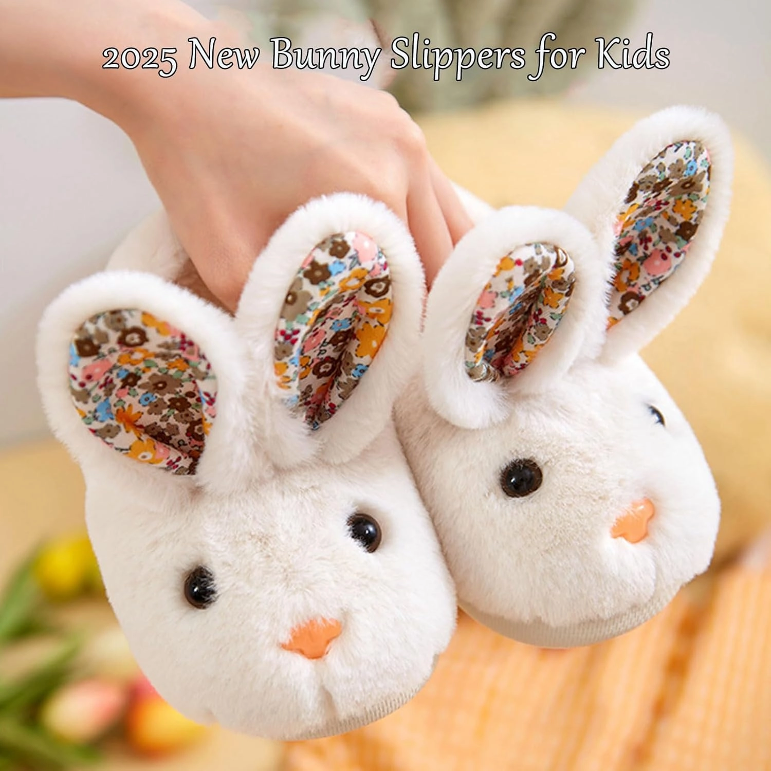 Toddler Bunny Slippers,Bunny Slippers for Kids,Cute Bunny Slippers for Little Kids,Non Slip Sole Soft Fuzzy