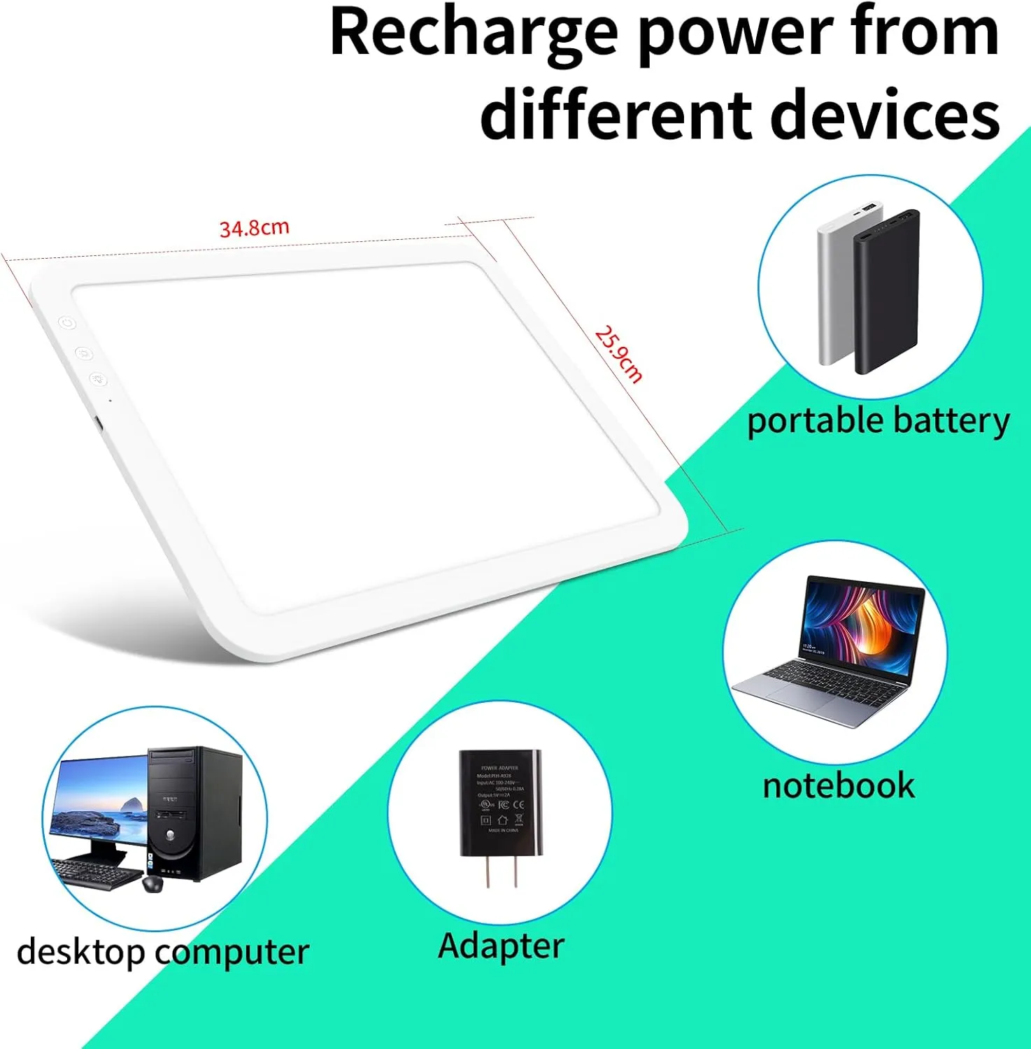 TOHETO A4 Rechargeable Led Super Bright Light Pad with Carry Bag for Weeding Vinyl, Portable Wireless 3500mAh Battery Light Board/Box for Tracing, Diamond Painting, Sketching & Drawing (White)