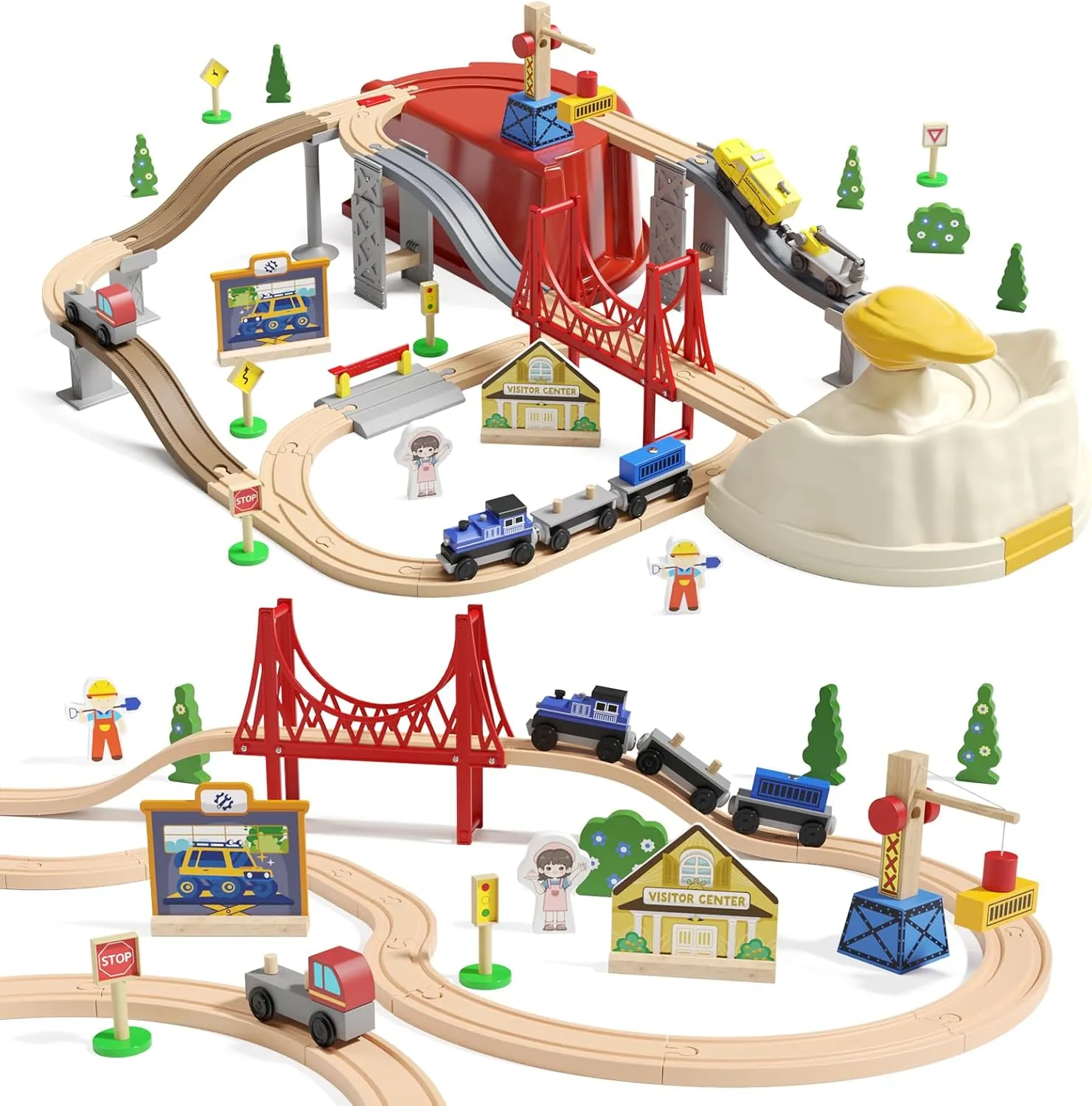 tonfoo Train Set 59pcs Train Set, Toy Train for Boys & Girls with Wooden Train Track, Wooden Toys for 3-7 Years Old Toddlers & Kids, Railway Set Christmas Toys for Kids