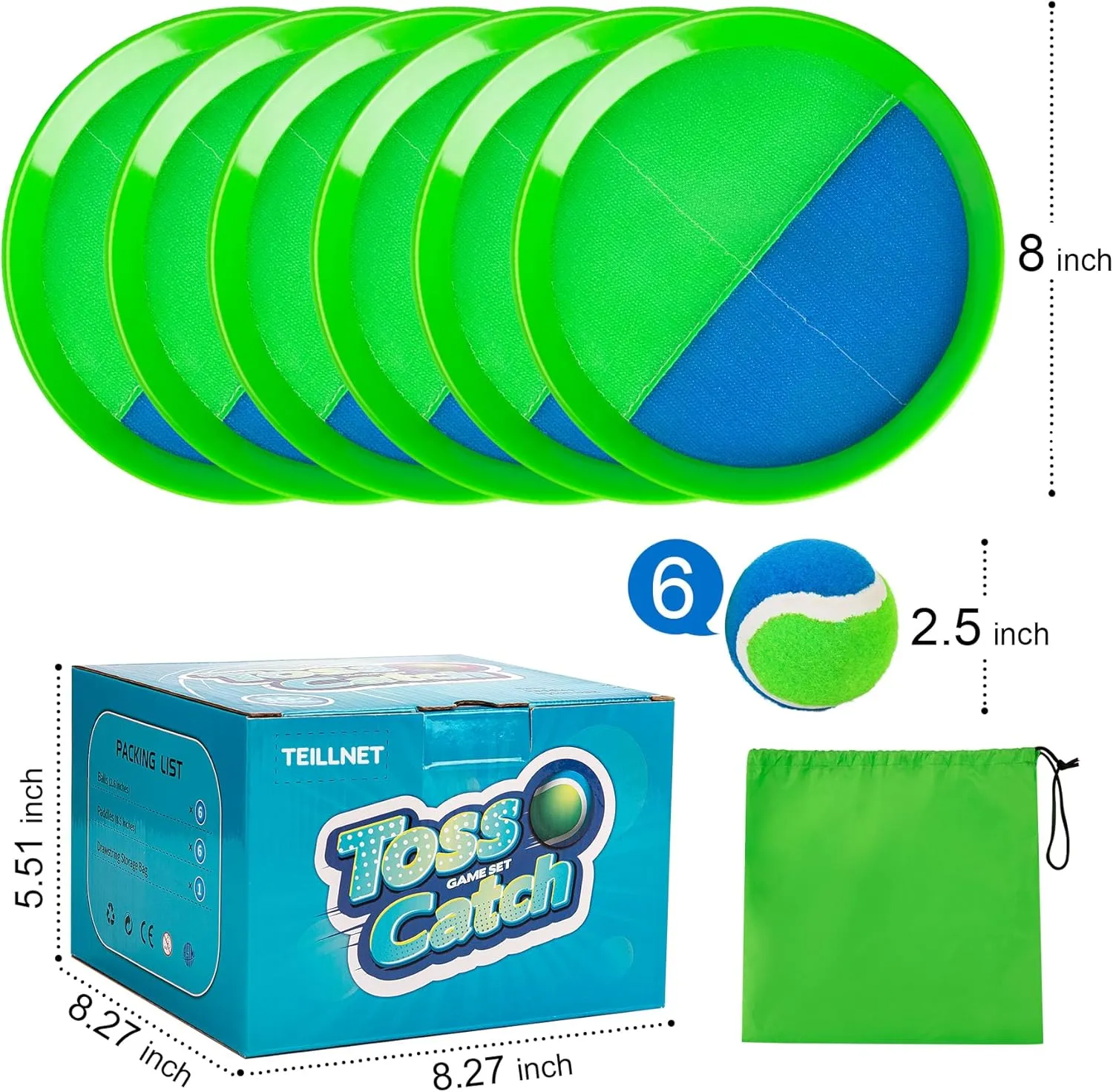 Toss and Catch Ball Set for Toddlers, Kids and Adults - 6 Pack - Kids Toys Outdoor Indoor - Sturdy & Water-Resistant, Great Game for Beach, Pool and Yard - Classic Gift for Boys Girls