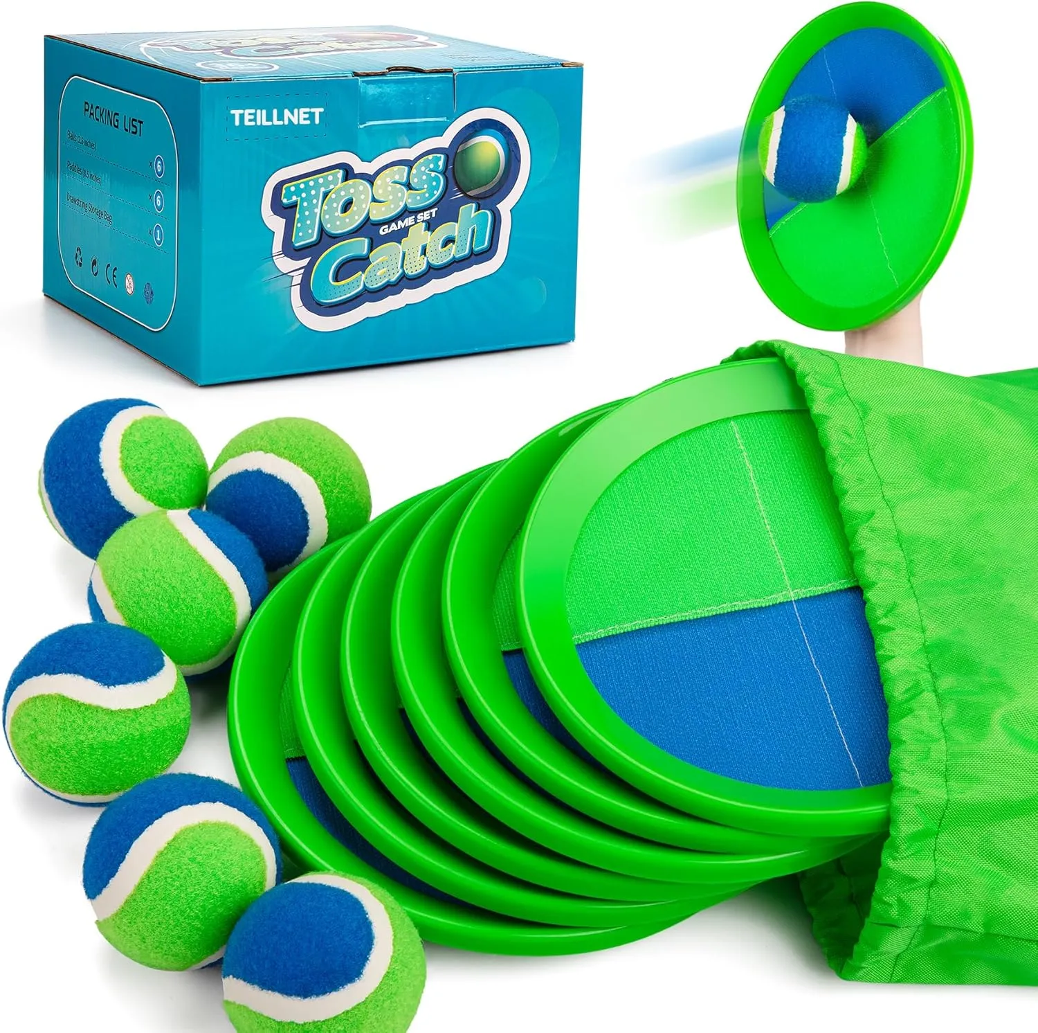 Toss and Catch Ball Set for Toddlers, Kids and Adults - 6 Pack - Kids Toys Outdoor Indoor - Sturdy & Water-Resistant, Great Game for Beach, Pool and Yard - Classic Gift for Boys Girls