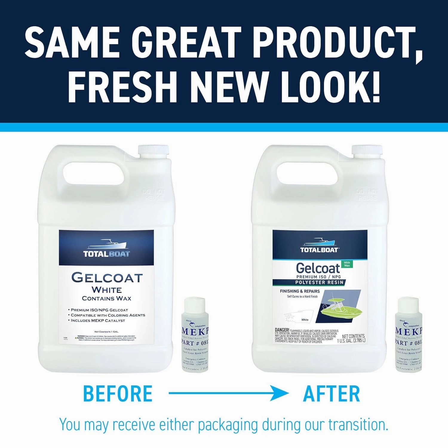 TotalBoat-14409 Marine Gelcoat for Boat Building, Repair and Composite Coatings (White, Quart with Wax)