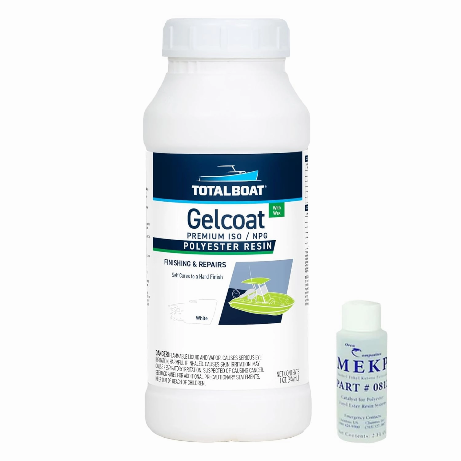 TotalBoat-14409 Marine Gelcoat for Boat Building, Repair and Composite Coatings (White, Quart with Wax)