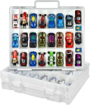 Toy Car Storage Organizer Case Compatible with Hot Wheels/for Matchbox Cars. Display Carrying Container Holder for LOL Surprise Dolls/for Shopkins with 48 Compartments Double Sided-White (Box Only)