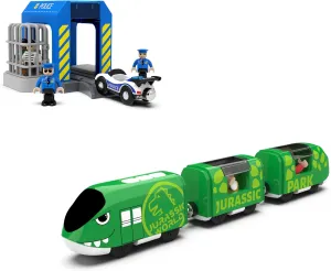 Toy Train Accessories Police Station and Electric Train Set for Railway System Compatible with Thomas & Friends, Brio, Chuggington, Melissa and Doug
