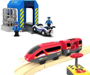 Toy Train Accessories Police Station and Motorized Train Set for Railway System Compatible with Thomas & Friends, Brio, Chuggington, Melissa and Doug