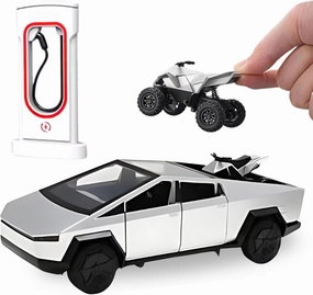 Toy with Supercharger & Quad Bike | Truck 1/28 Die Cast Model | Realistic Lights, Sound & Pull-Back Action | Detailed Interior & Exterior | Great Gift for Boys (Silver)