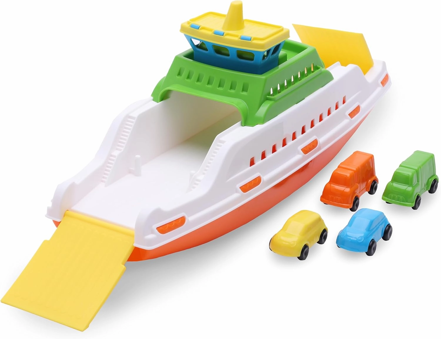 Toyland® 39cm (15") Colourful Ferry Boat with Moveable Ramps & 4 Mini Cars - Kids Floating Water Toy - Pool & Bathtime Toys - 3 Years 