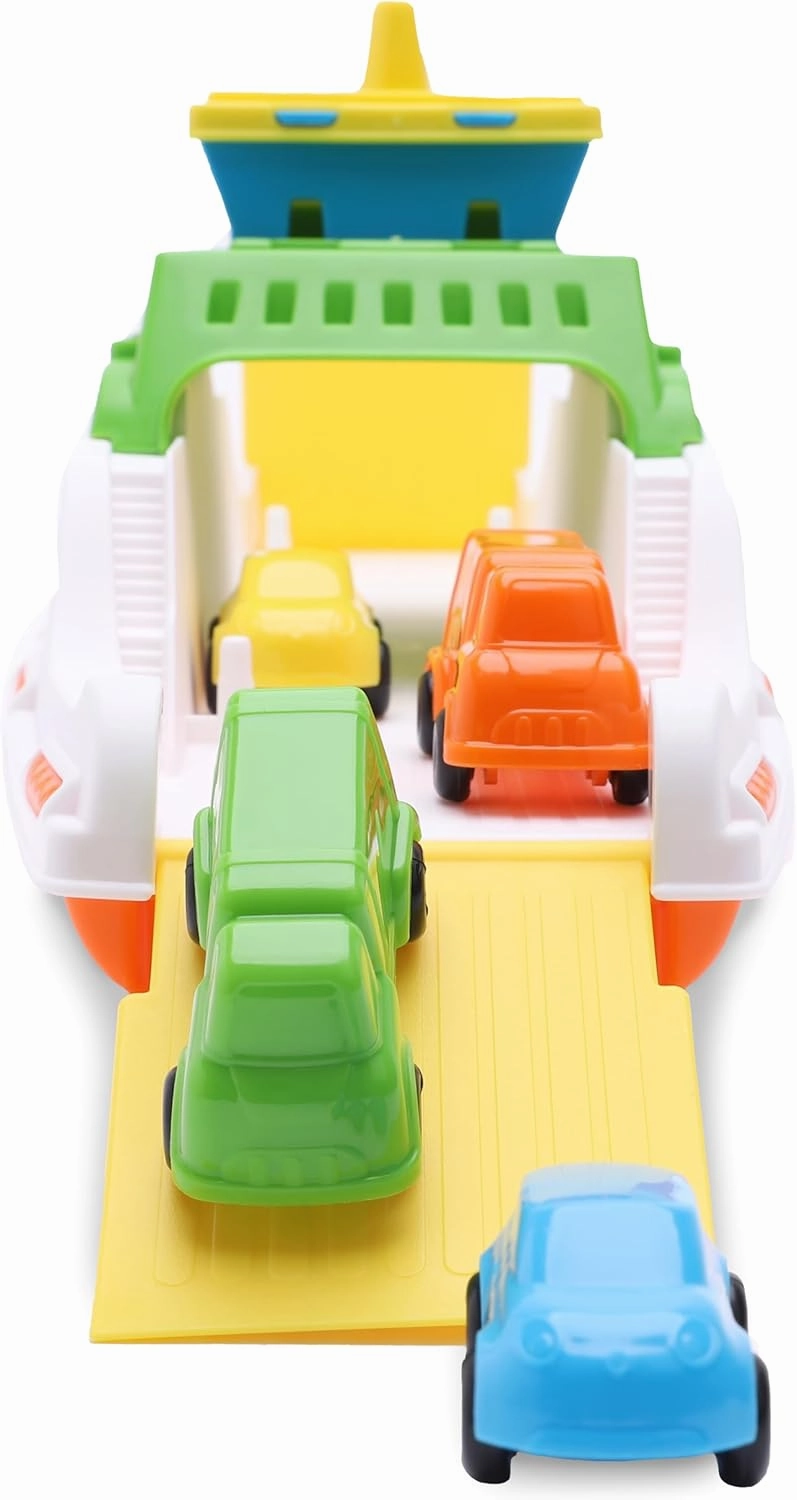 Toyland® 39cm (15") Colourful Ferry Boat with Moveable Ramps & 4 Mini Cars - Kids Floating Water Toy - Pool & Bathtime Toys - 3 Years 