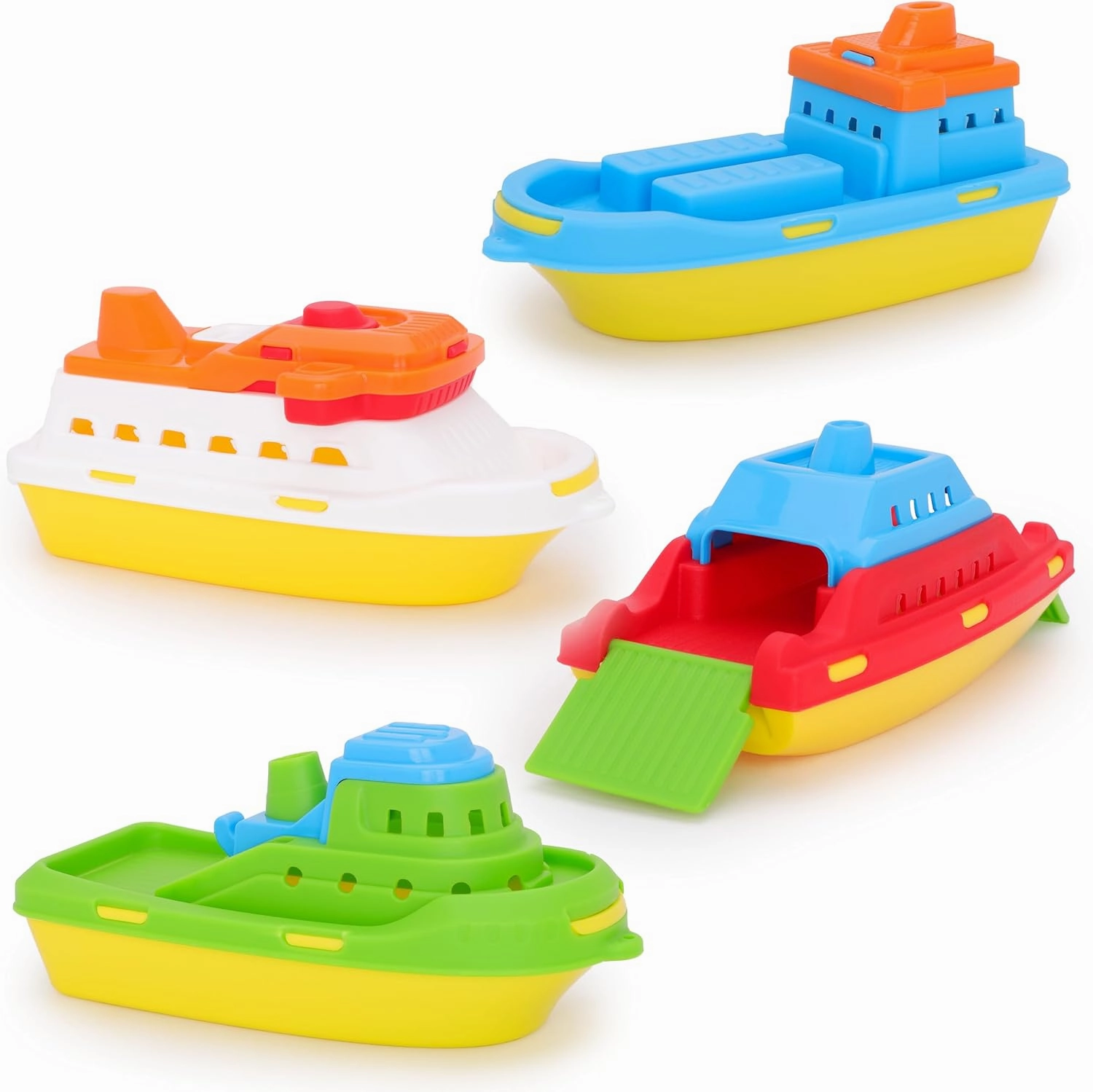 Toyland® Pack of 4 Colourful Toy Boats - Cargo, Cruise, Fishing & Container Ships - Kids Floating Water Toys - Pool & Bathtime Toy
