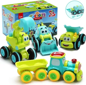 Toys for a 2 Year Old Boy - 4 Friction Powered Trucks for 3  Year Old Boys, Push & Go Cars Cartoon Construction Vehicle Set - Best Toddler Boys Toys & Toy Trucks, Play Pull Back Car, Idea